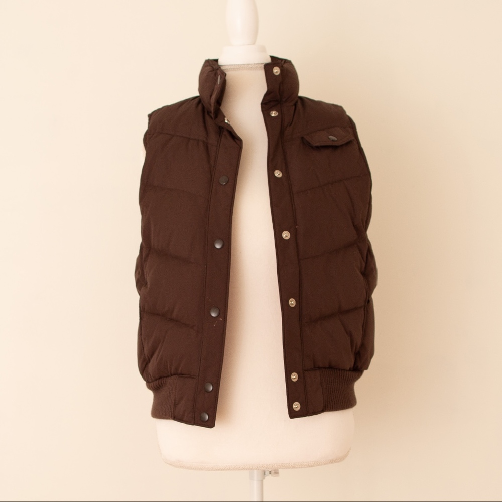 GAP Brown Down Puffer Vest with Pink Interior